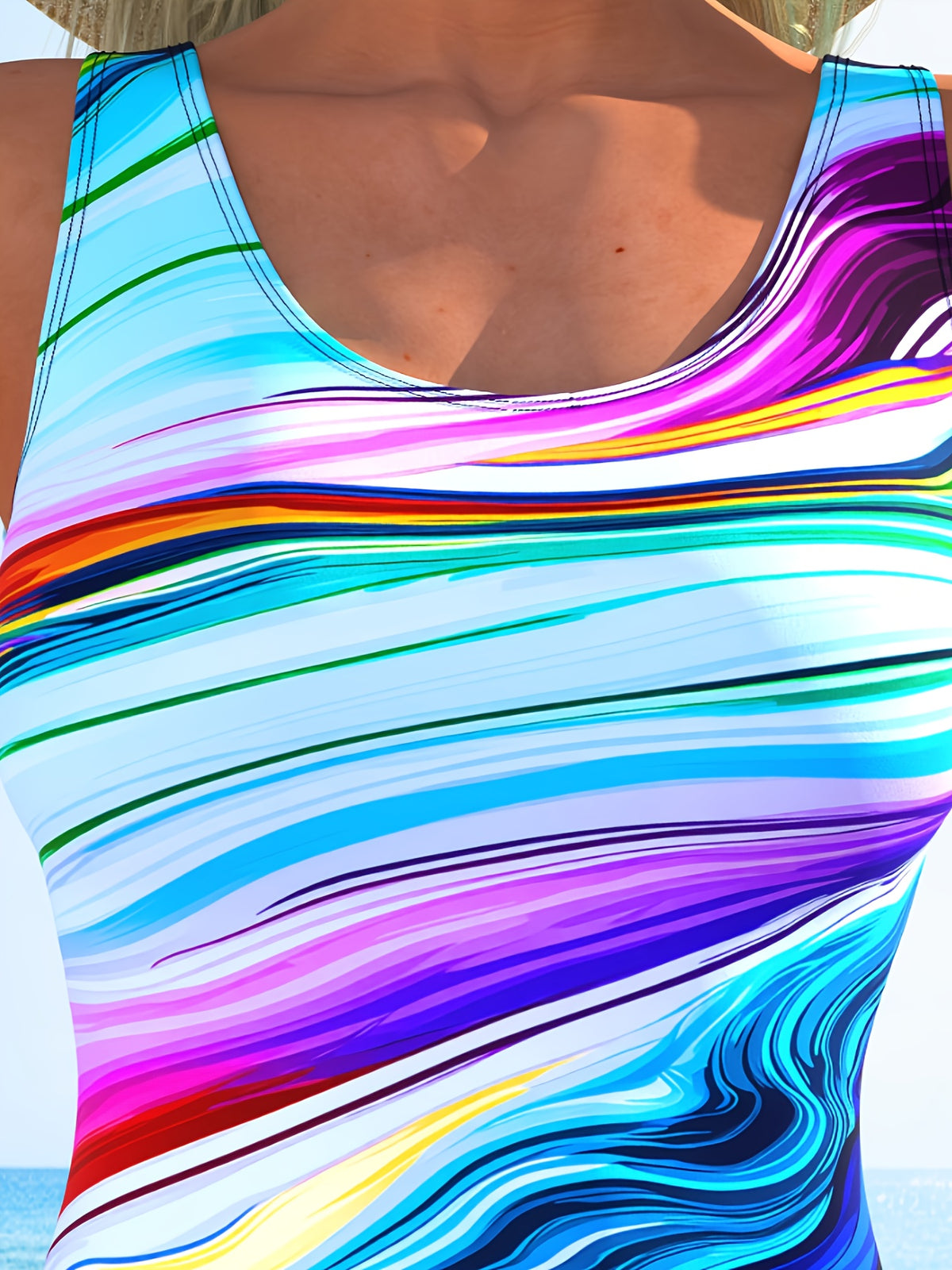Colorful Wavy Abstract Print One Piece Swimsuit