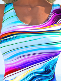 Colorful Wavy Abstract Print One Piece Swimsuit