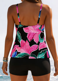 Black Floral Print Halter Tankini Set