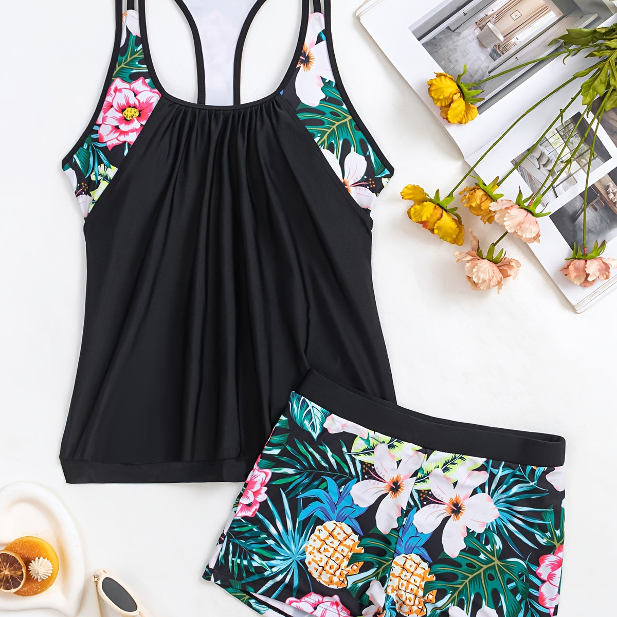 Fashion Tropical Print Tankini  Set