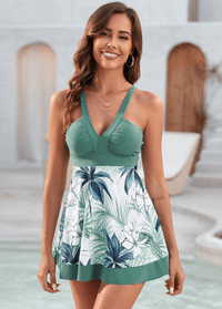Black Flower Printed Patchwork Swimdress