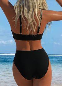 Black White Color Block Gold U-Bar Bikini Set