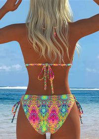 Neon Psychedelic Halter Triangle Bikini Set