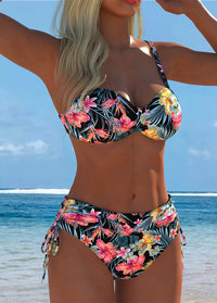 Black Tropical Floral Bandeau Bikini Set
