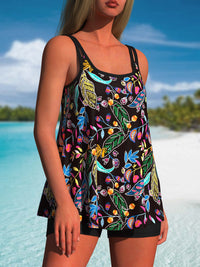 Floral Print Double Strap Fashion Tankini Thong Set