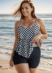 Dot Printed Layered Hem  Tankini Set