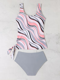 Gray and Pink Wavy Stripe Boyshort Tankini