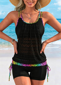 Drawstring Charming Two-tone Tankini Set