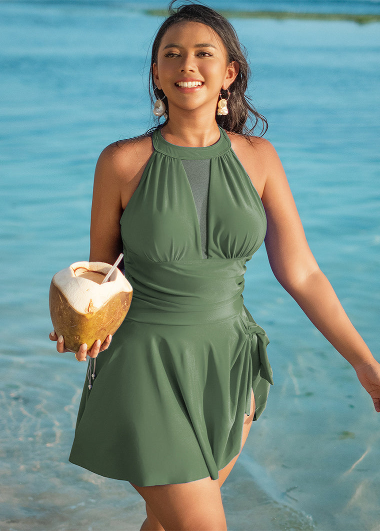 Sheer Mesh Elegant Halterneck Swimdress