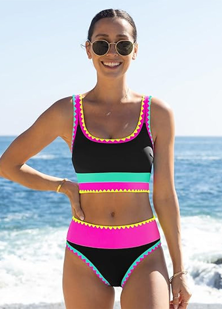Sporty Color Block 3-piece Bikini Set