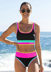 Sporty Color Block 3-piece Bikini Set