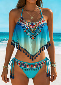 Boho Tassel Gradient Halter Bikini Set