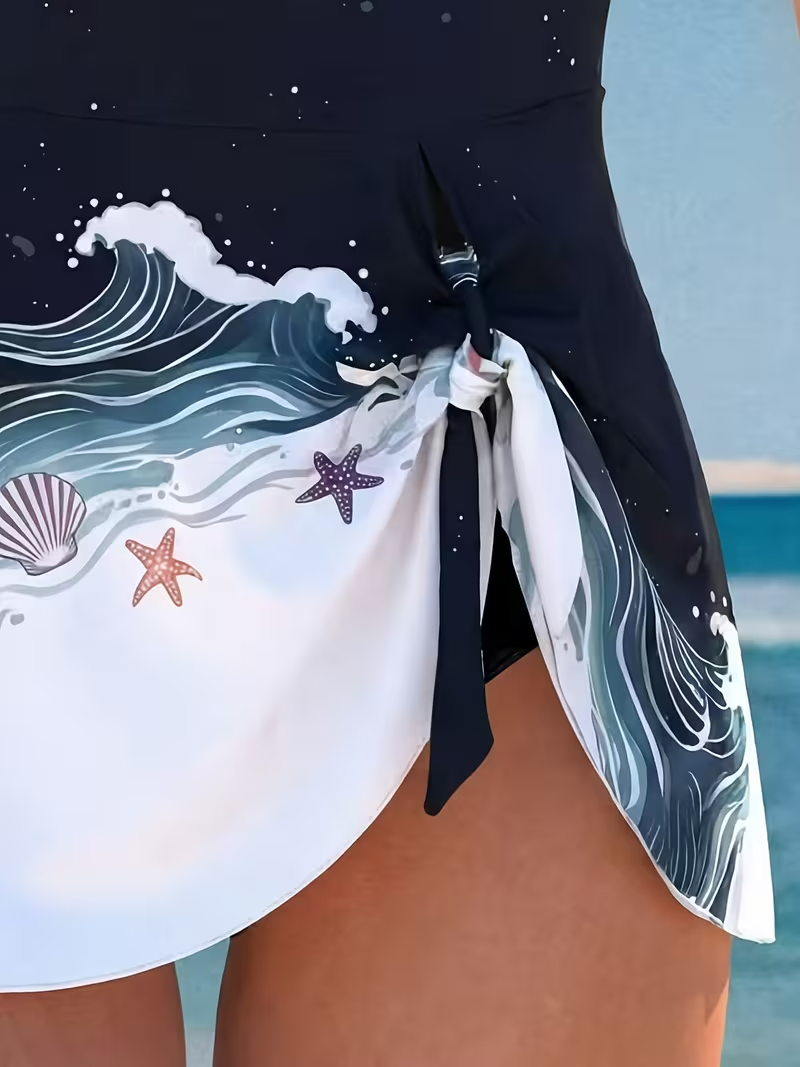Summer Shell Print Tankini Swimsuit with Tummy Control