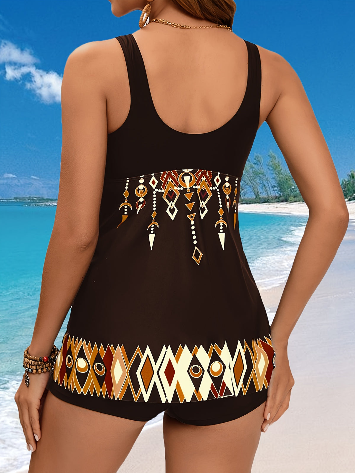 Ethnic Geometric Print High Stretch Two-Piece Swimsuit