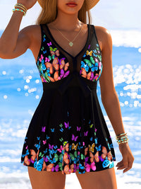 Butterfly Print Conservative Tankini Two Piece Swimsuit