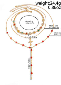 Colorful Crystal Vintage Metal Cross Pendant Y-Necklace