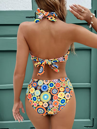 Classic Polka Dot Halter Neck Lace-Up Bikini Set