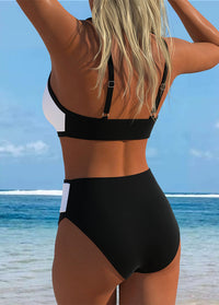 Black White Color Block Gold U-Bar Bikini Set