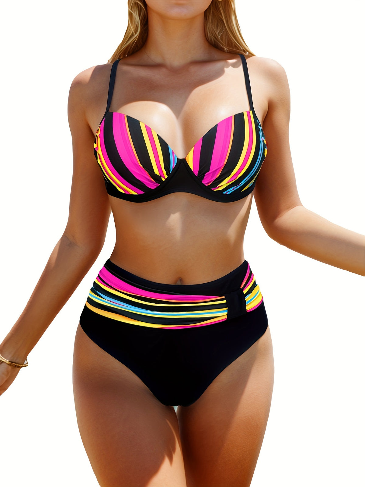 Stylish Vibrant Striped Two-Piece Fashion Bikini