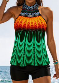 Boho Gradient Feather Halter Swimwear