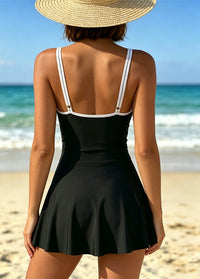 Black & White Trim Tiered Swim Dress