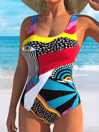 Artistic Geometric Color Block Multi-Color Swimsuit