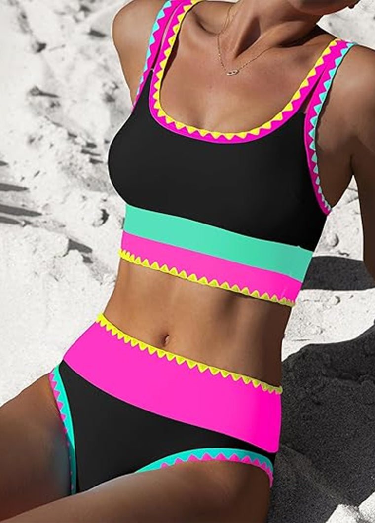 Sporty Color Block 3-piece Bikini Set