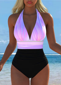 Purple Gradient Halter One-Piece Swimsuit