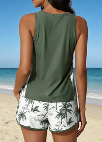 Coconut Tree Print Sporty Tankini Set