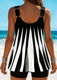 Black White Striped Tankini Set