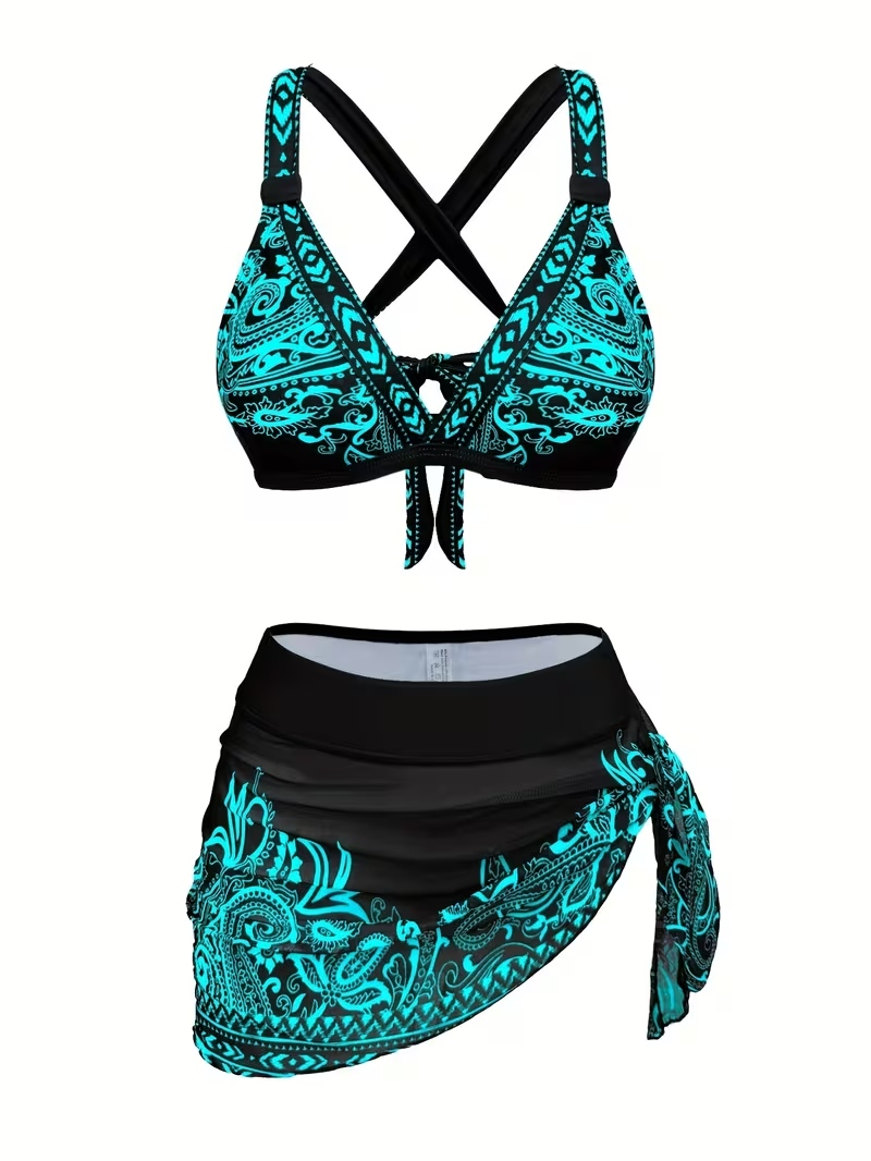 Boho Paisley Deep V-Neck Two-Piece Bikini Set