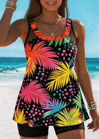 Mesh Accents Tropical Print Tankini Set