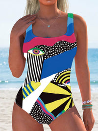 Artistic Geometric Color Block Multi-Color Swimsuit
