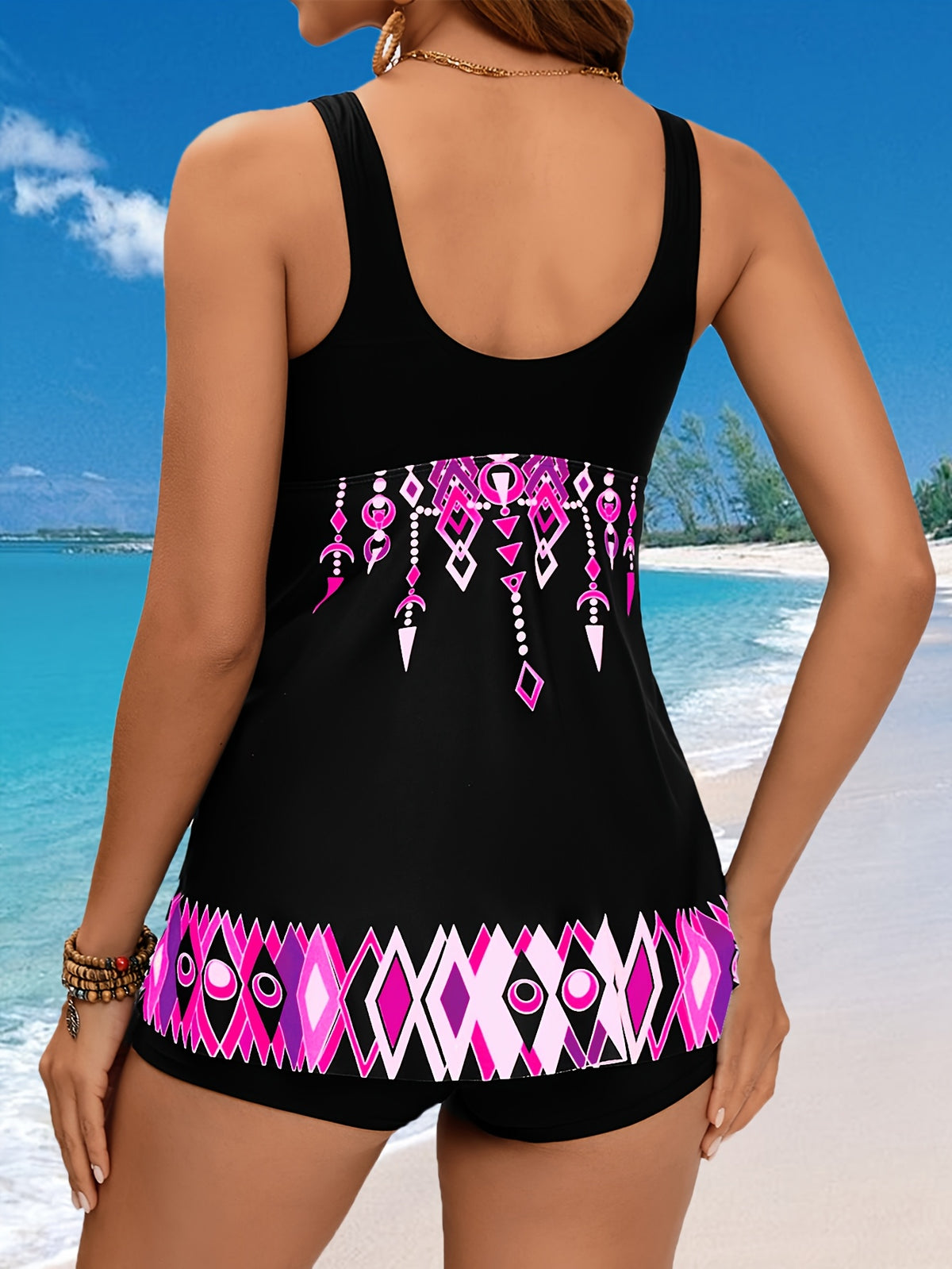 Ethnic Geometric Print High Stretch Two-Piece Swimsuit