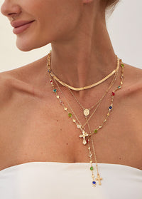 Colorful Crystal Vintage Metal Cross Pendant Y-Necklace