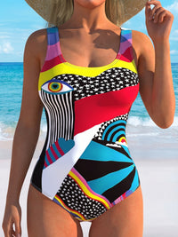Artistic Geometric Color Block Multi-Color Swimsuit