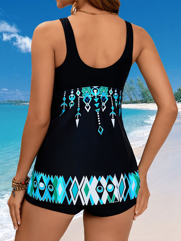 Ethnic Geometric Print High Stretch Two-Piece Swimsuit
