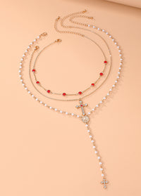 Colorful Crystal Vintage Metal Cross Pendant Y-Necklace