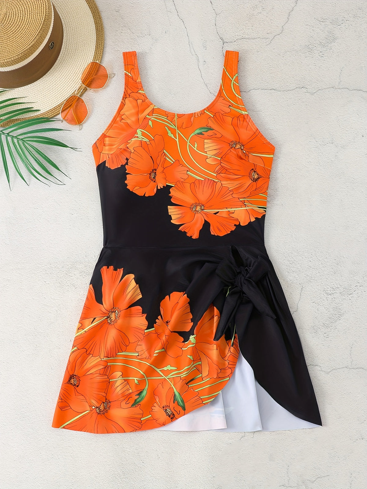 Elegant Floral Print Modest One-Piece Swimsuit