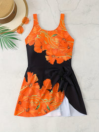 Elegant Floral Print Modest One-Piece Swimsuit