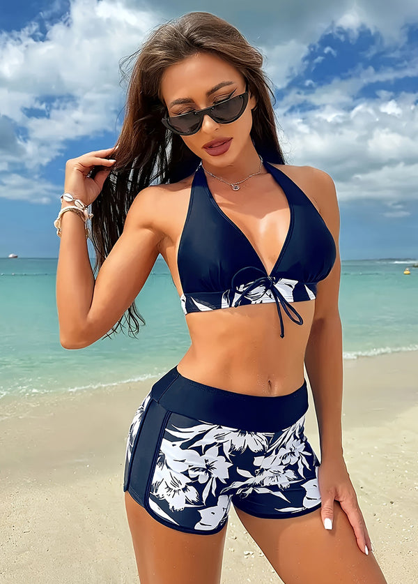 Halter-neck Tropical Floral Print Bikini