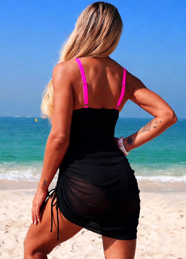 Side Drawstring Ruched Wrap Swimdress