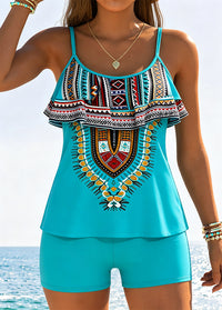Boho Tribal Print Ruffle Tankini Set