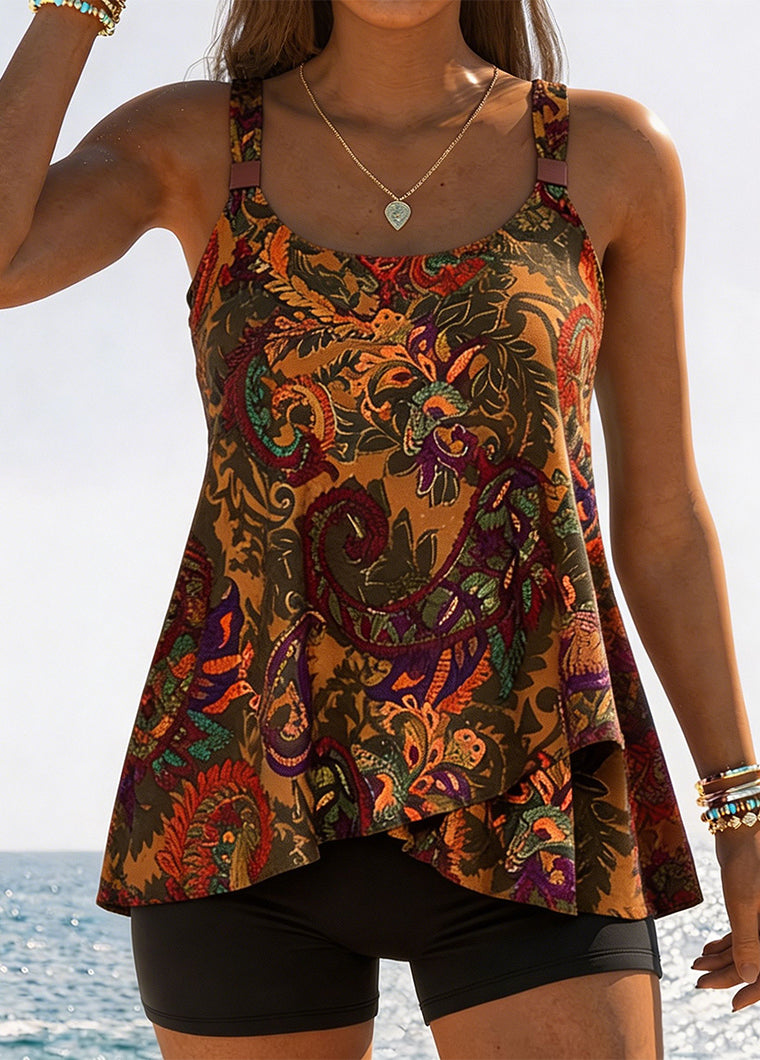 Bohemian Paisley Print Asymmetrical Tankini