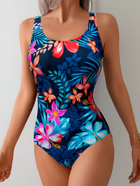 Vibrant Tropical Hibiscus Print One Piece Swimsuit