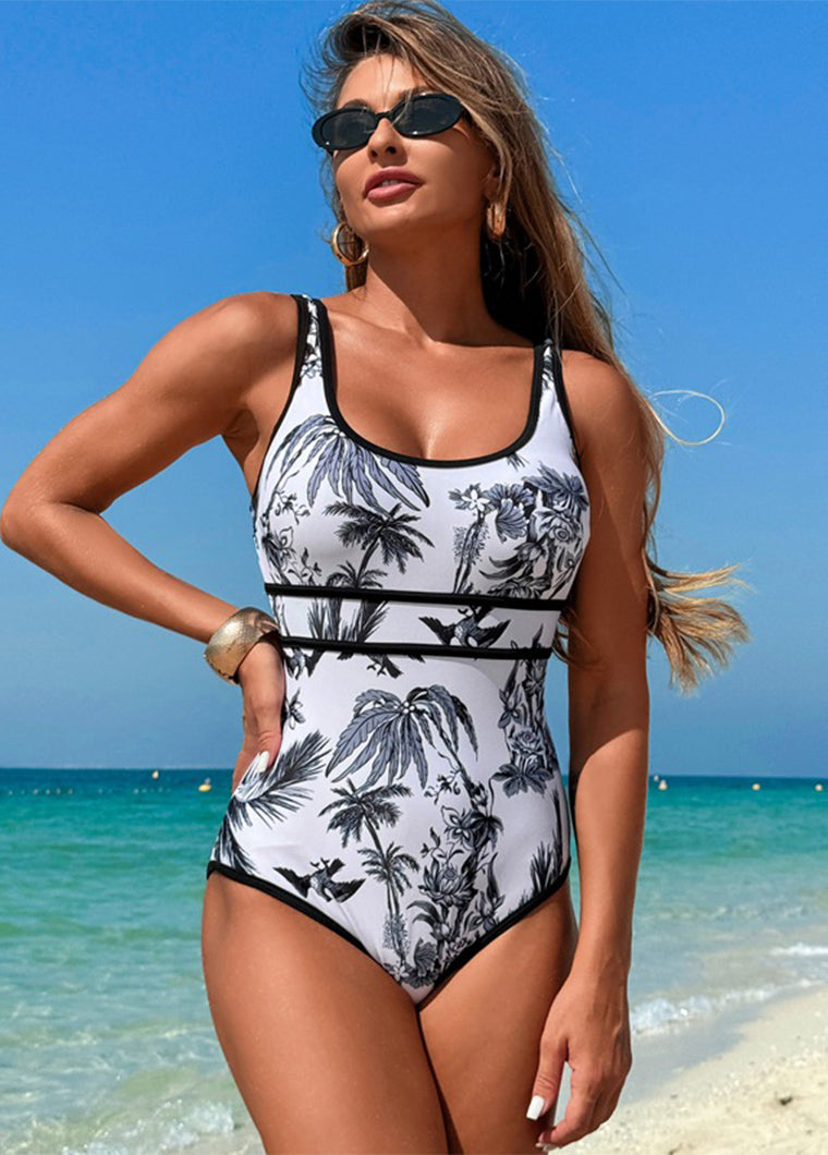 Fashionable Printed Elastic One-piece Swimsuit
