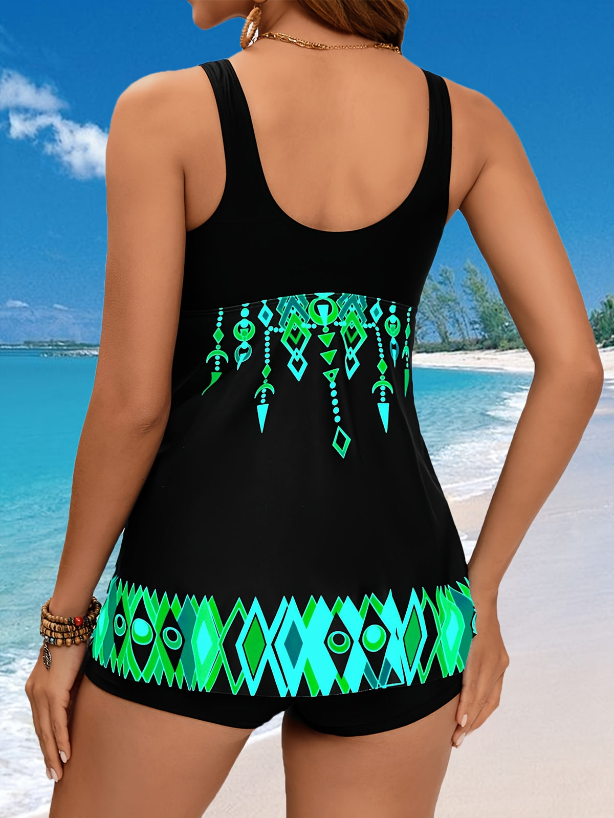Ethnic Geometric Print High Stretch Two-Piece Swimsuit