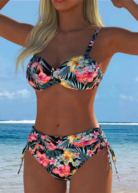 Black Tropical Floral Bandeau Bikini Set