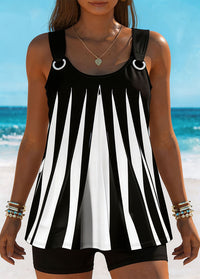 Black White Striped Tankini Set