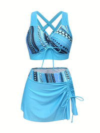 Ruffle Trim Three-Piece Swimsuit Dress Set